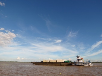 Cargo barges, more and more common on the river