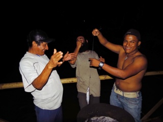 Santana, Peycho and Santanas son, Paul. Caught lots of these small fish, but they are hardly worth cooking.