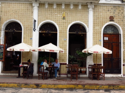 Street cafe in colonial architecture.